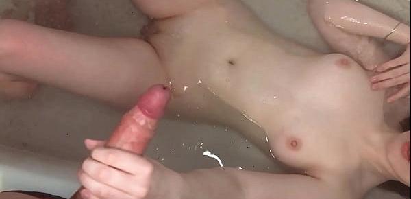  Horny Cutie Handjob Huge Dick And Fingering Pussy In The Bathroom